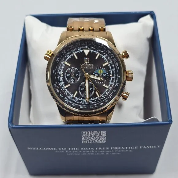 Montres Prestige Gold Chronograph Watch MPW-0313 New